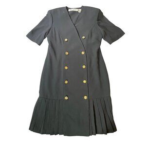 Ms. Chaus Black Pleated Double Breasted Dress Size 12